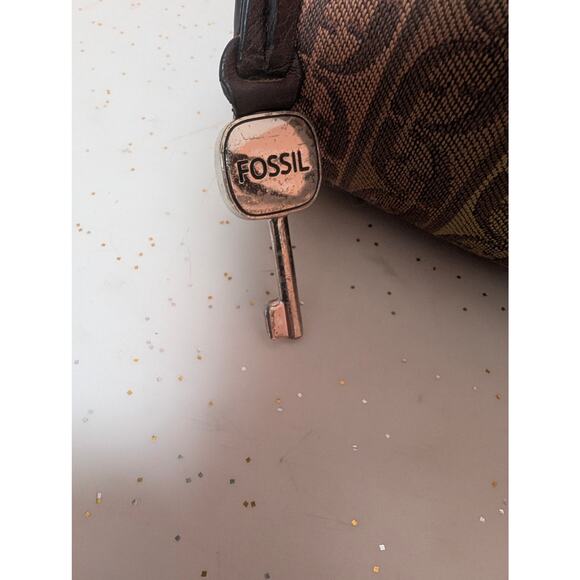 Vintage Fossil Shoulder Bag Multicolor Brown Leather Canvas Monogram Y2K Hobo - Picture 10 of 16